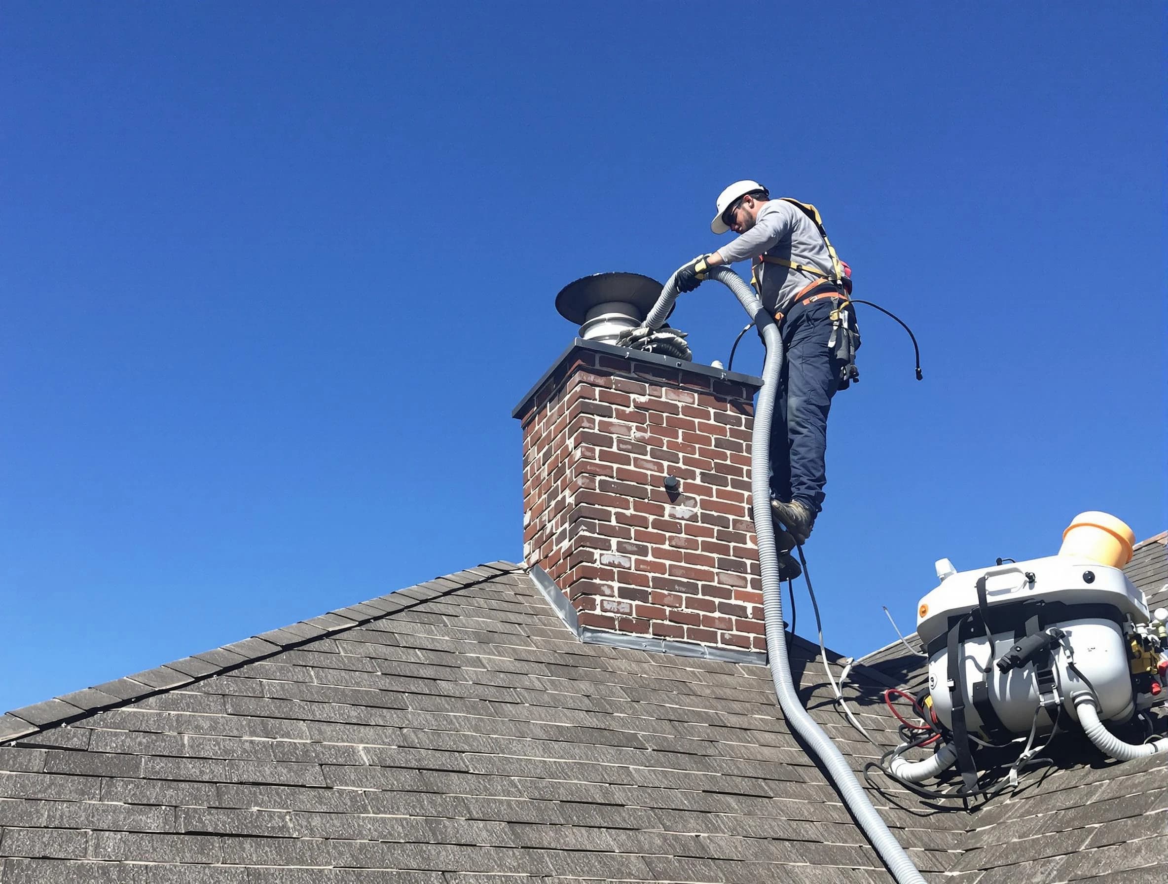 Dedicated Monsey Chimney Sweep team member cleaning a chimney in Monsey, NY