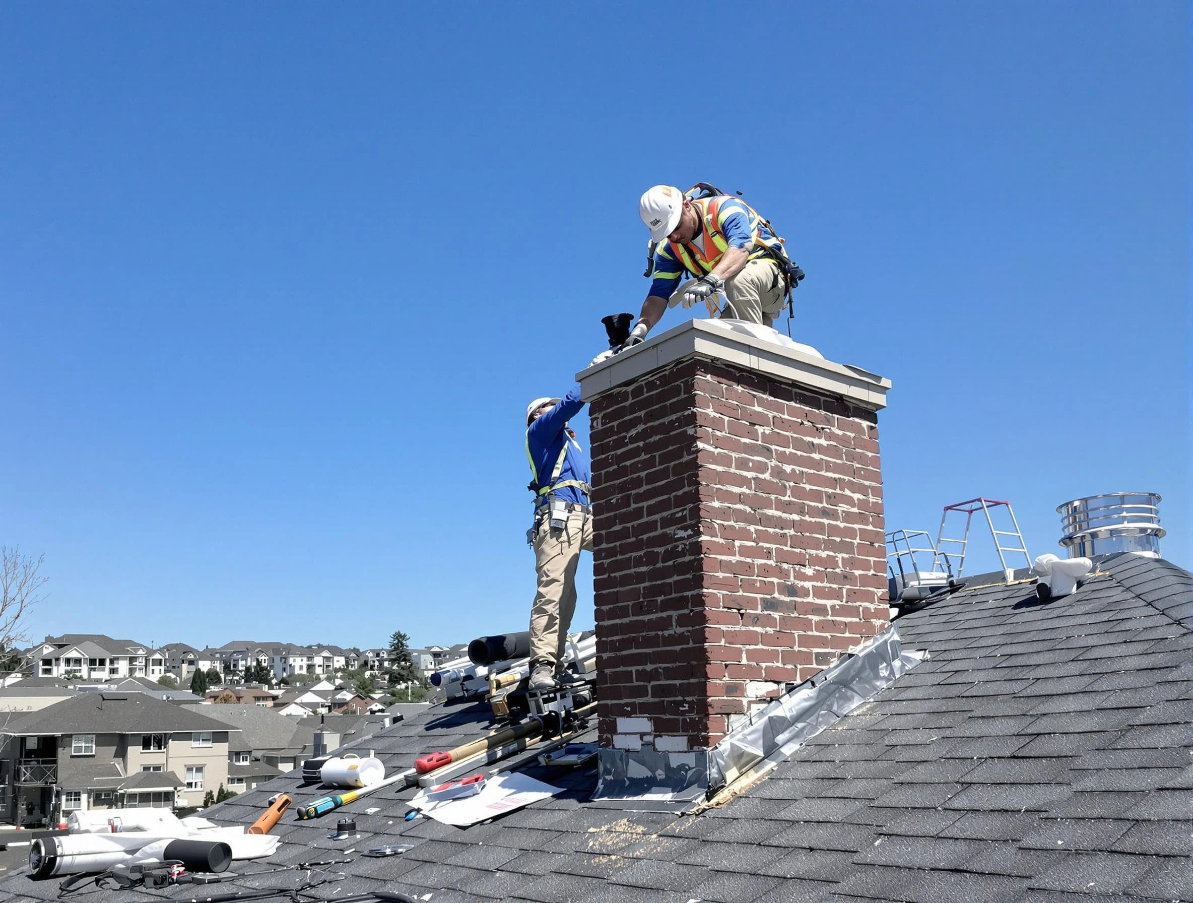 Monsey Chimney Sweep repairing a chimney crown in Monsey, NY