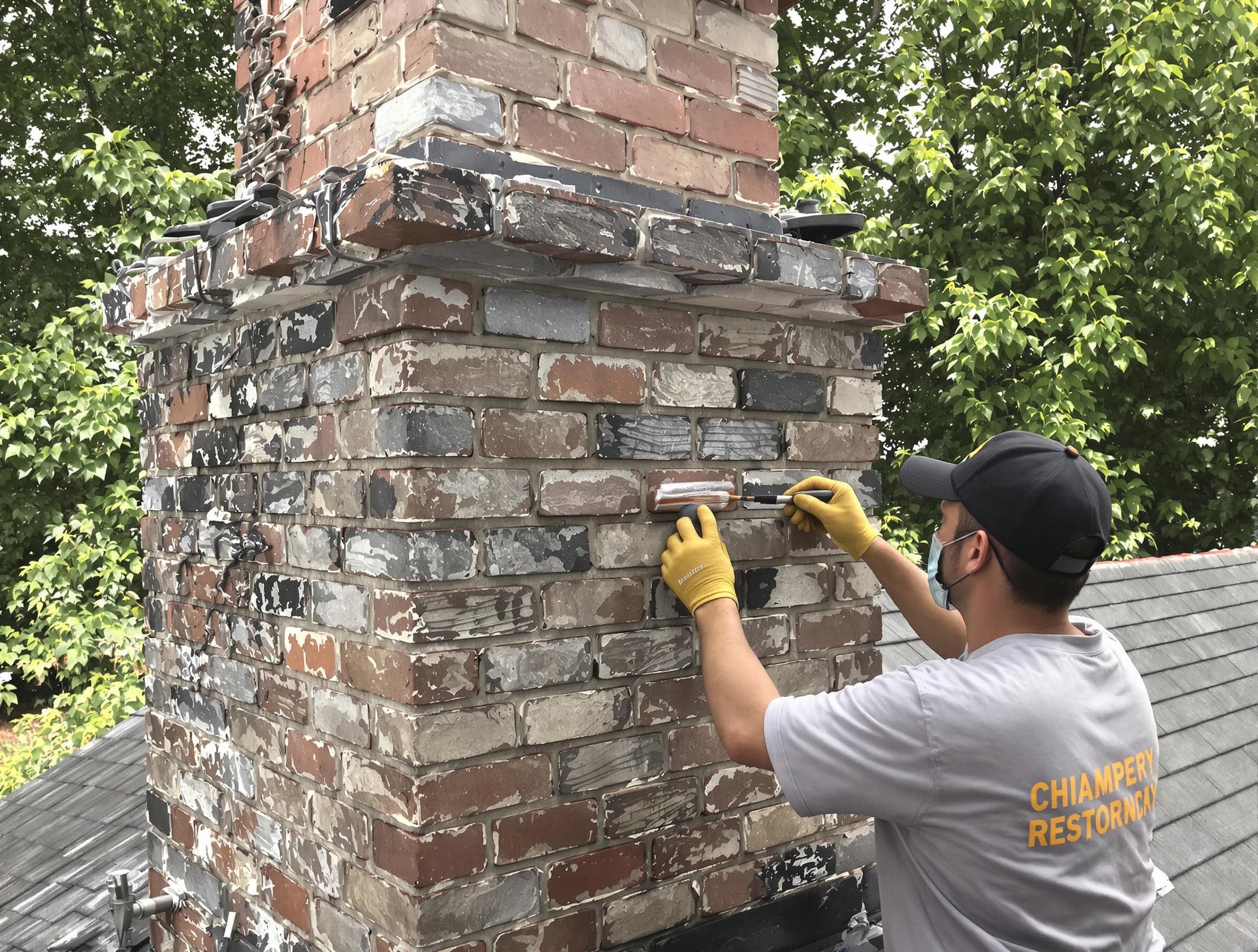 In-progress chimney restoration by Monsey Chimney Sweep in Monsey, NY