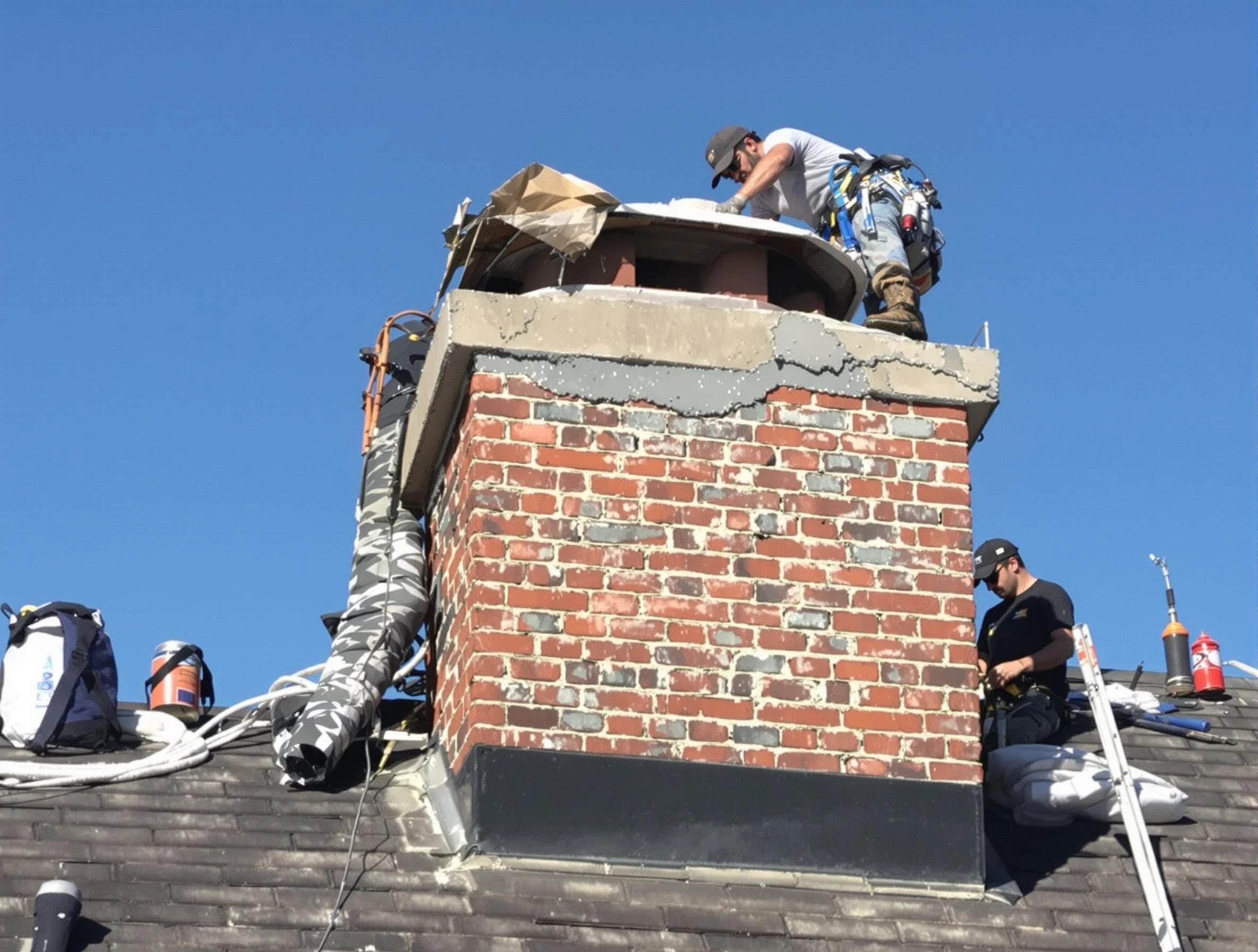 Monsey Chimney Sweep installing a custom chimney crown in Monsey, NY
