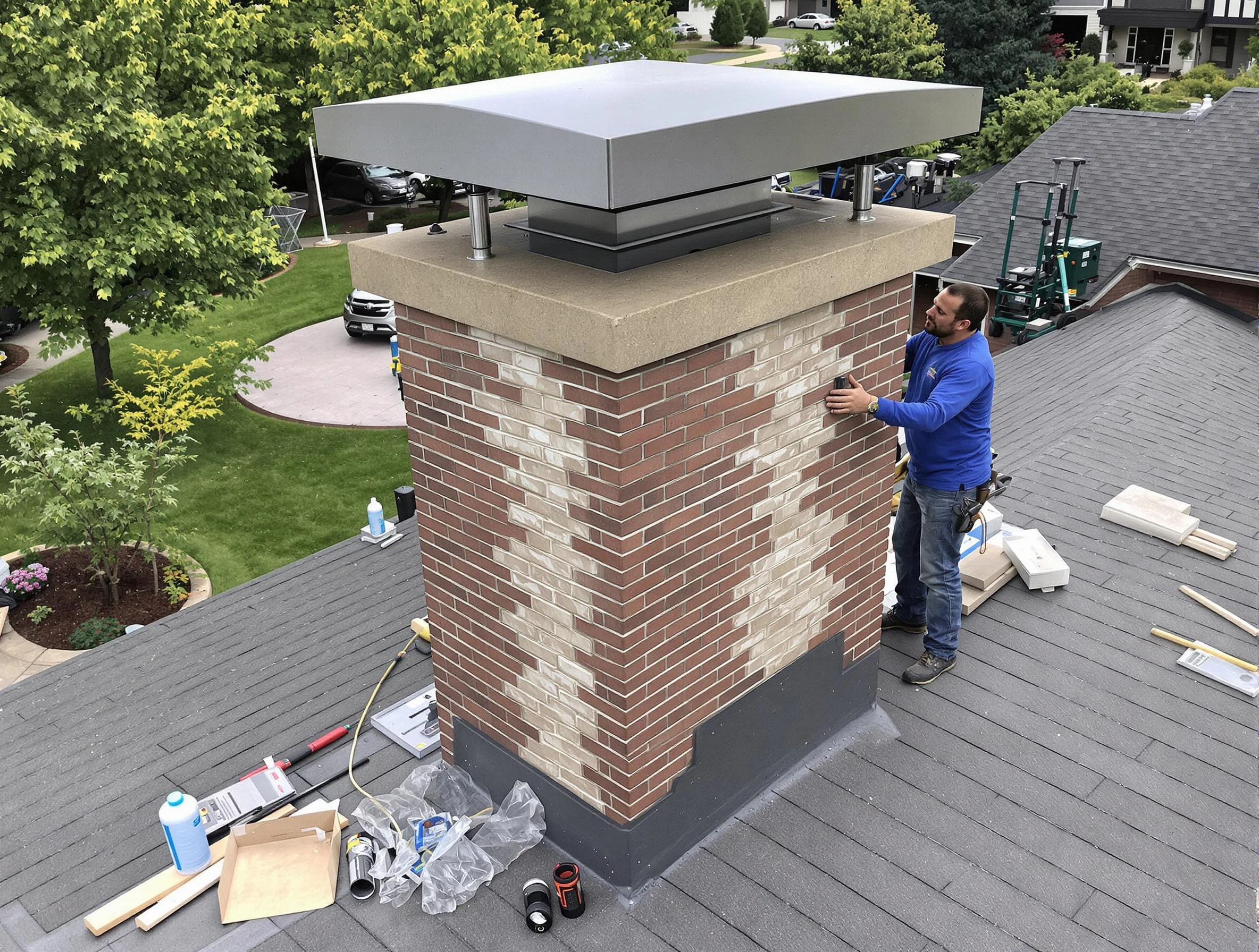 Monsey Chimney Sweep team working on a custom chimney remodel in Monsey, NY