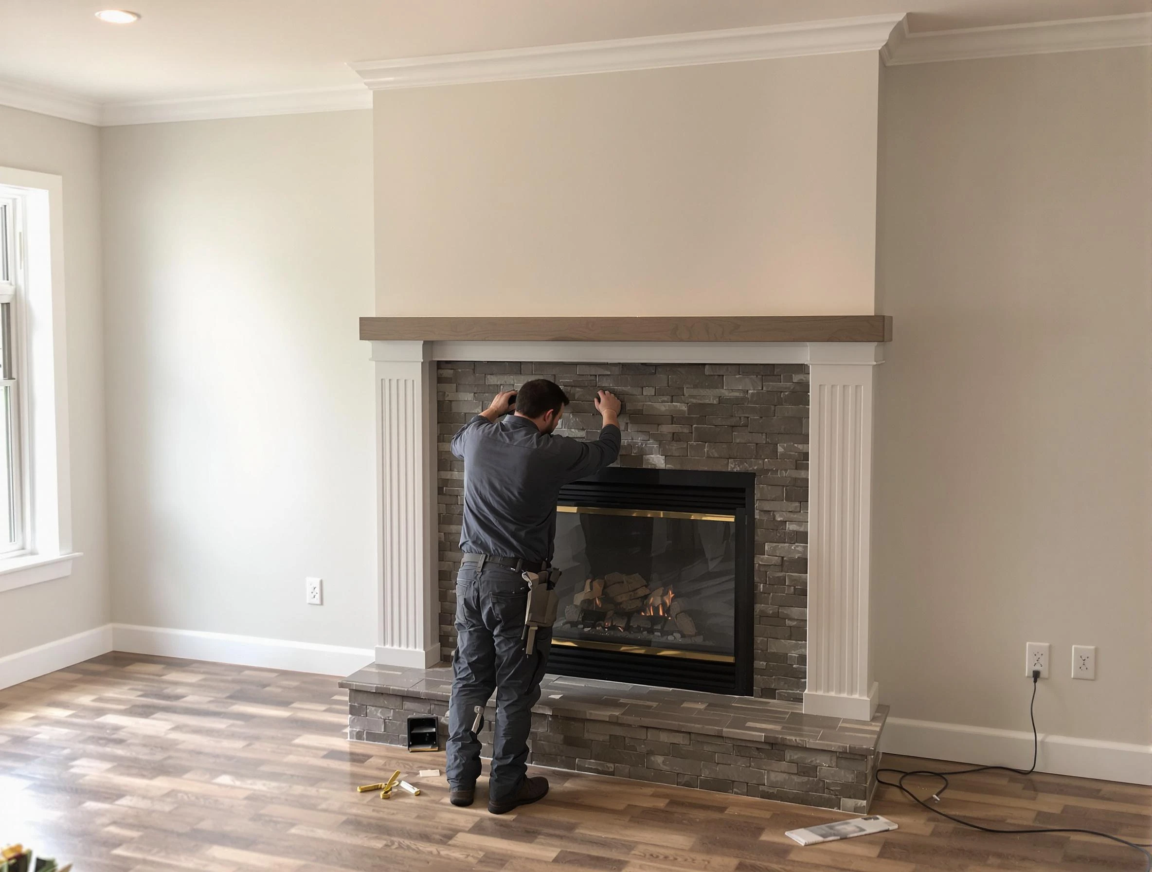 Monsey Chimney Sweep finishing a custom fireplace install in Monsey, NY